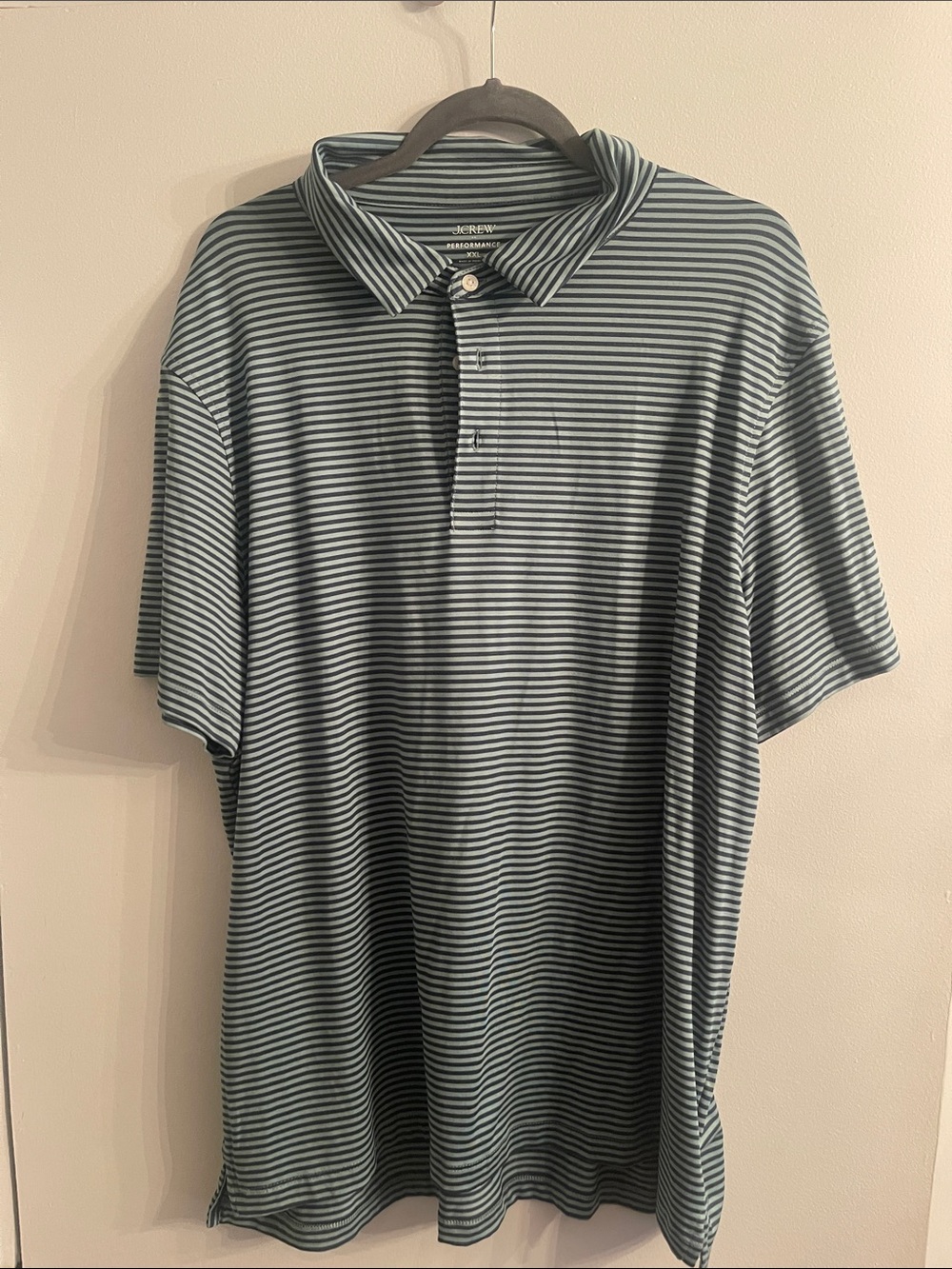 J. Crew Men’s Teal and White Striped Polo